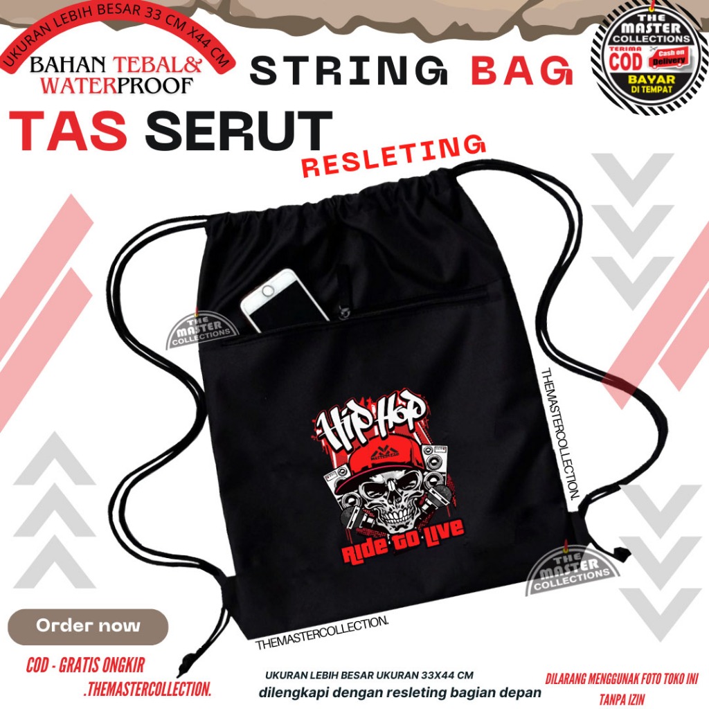 ( MURAH BISA COD ) Tas Ransel Serut Drawstring Resleting / Olahraga / Futsal / Gymsack Tas Serut Pri