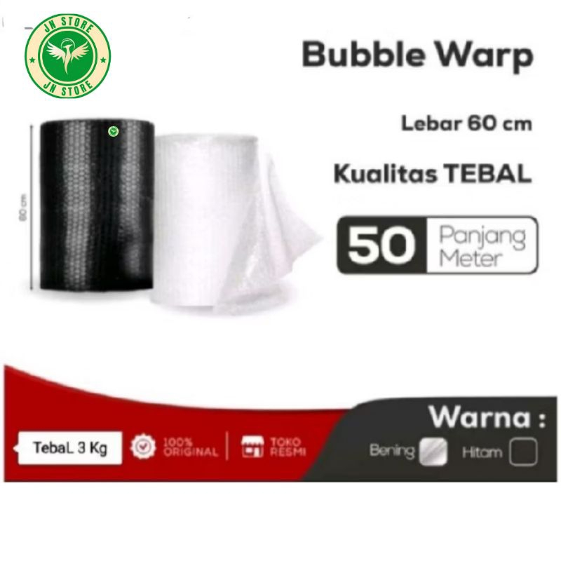 

Bubble Wrap Roll 3 Kg | Ukuran 60cm x 50m | Bening & Hitam Tebal