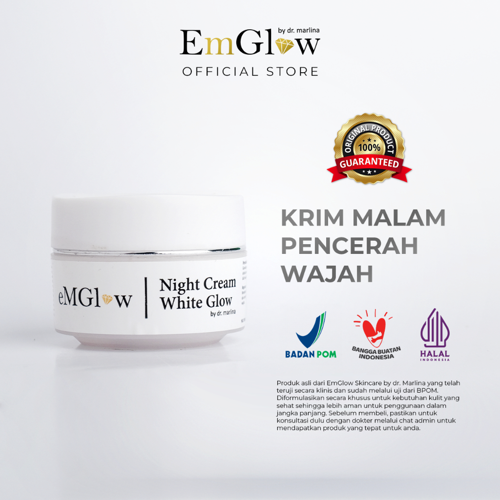 EMGLOW - NIGHT CREAM WHITE GLOW | Acetyl Glycyl Beta-Alanine Krim Malam Pencerah Kulit Wajah Glowing