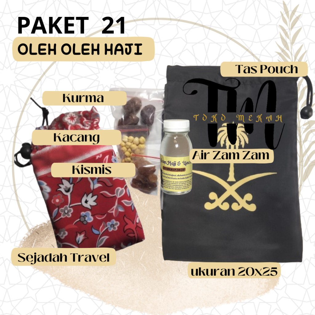 

PAKET 21 POUCH Oleh-oleh haji dan umroh/ Pasuhe / Sajadah travel