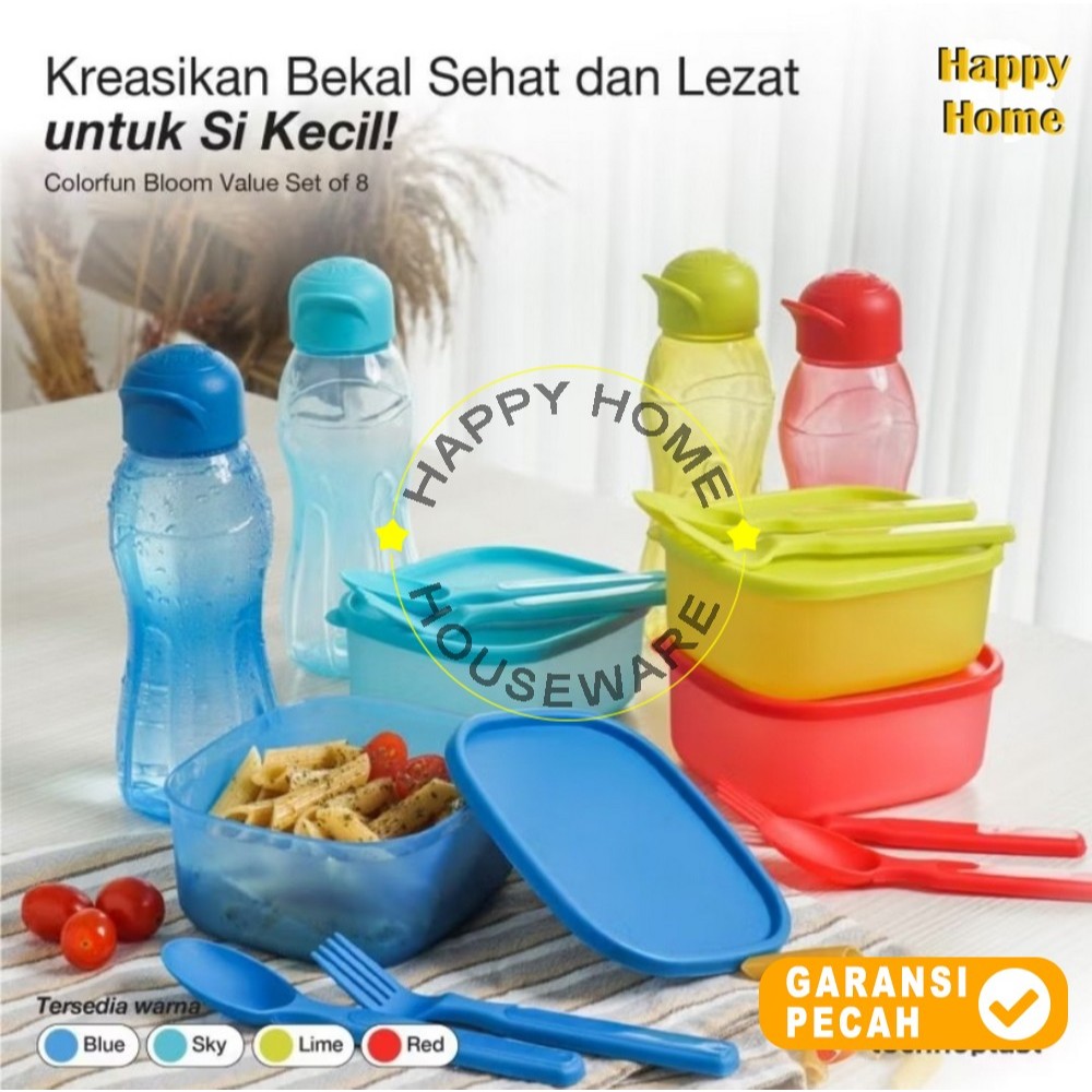TECHNOPLAST Color Fun Bloom Value Set Kotak Bekal Makan Botol Sendok Garpu