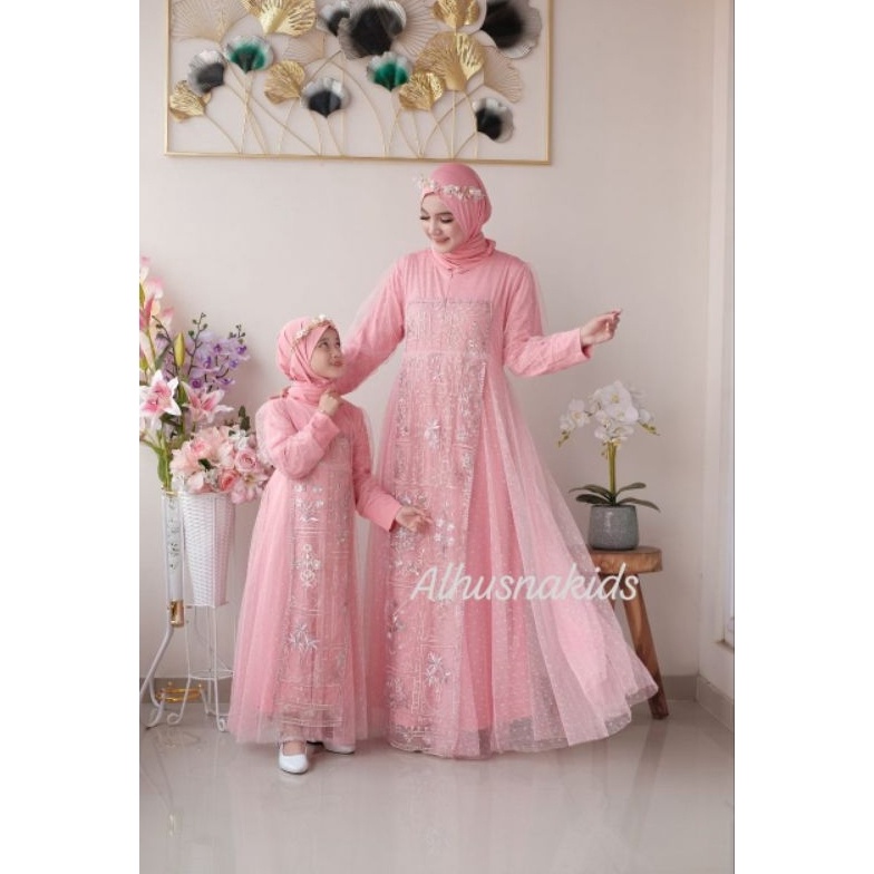 KODE D93V gamis set hijab AMENA coupel mom n kids