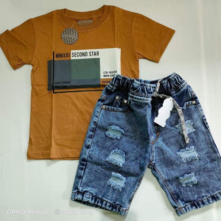 KODE B97E Setelan anak cowok 17 Jeans kaos distro