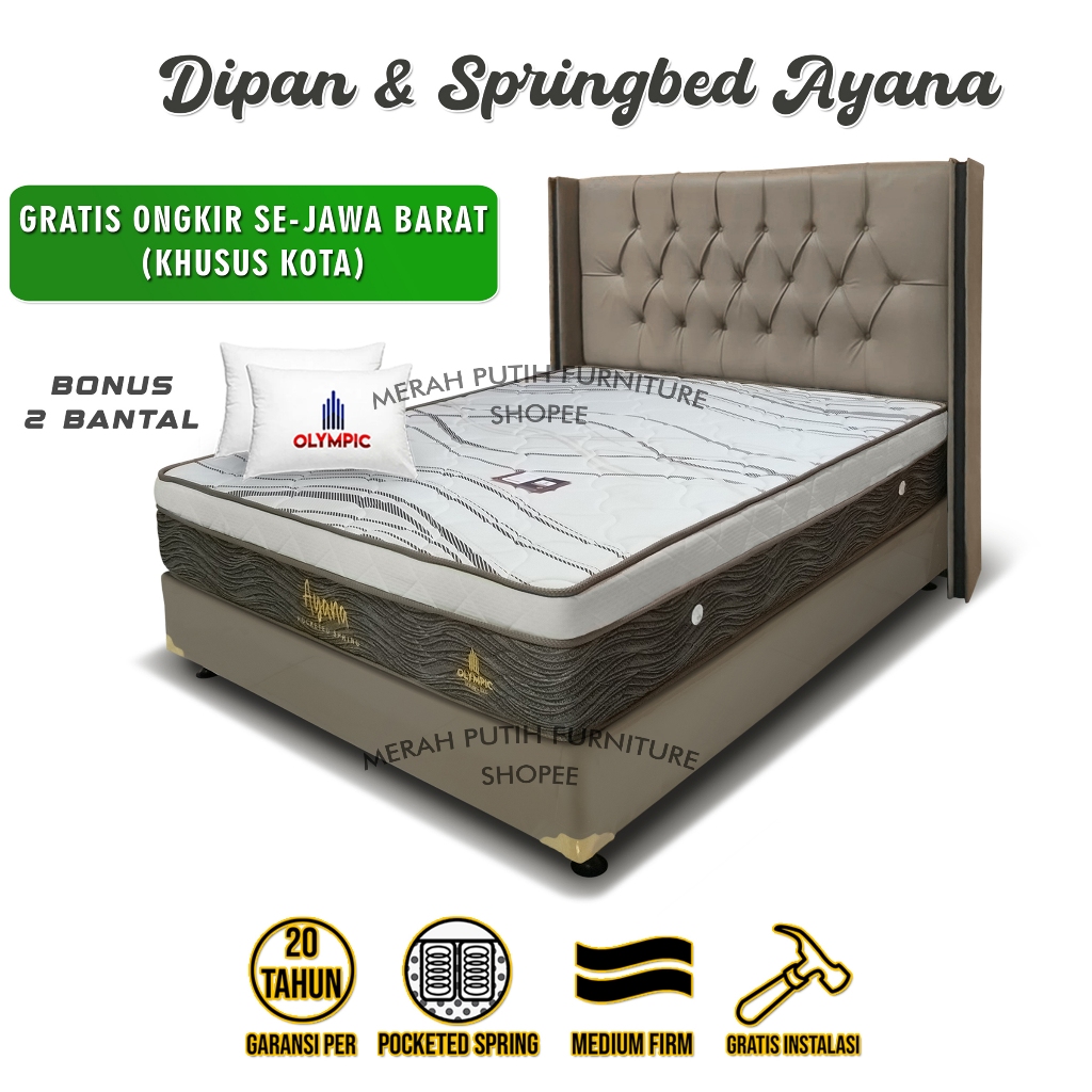 Set Dipan + Kasur Spring bed Ayana Olympic.120x200 - 160x200 - 180x200. Bergaransi. Tempat Tidur Ele