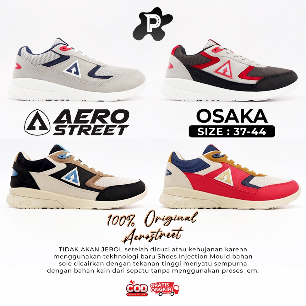 Aerostreet 37-44 Osaka Abu Navy / Abu Merah / Krem Biru Hitam / Krem Merah Navy - Sepatu Sneakers Ca