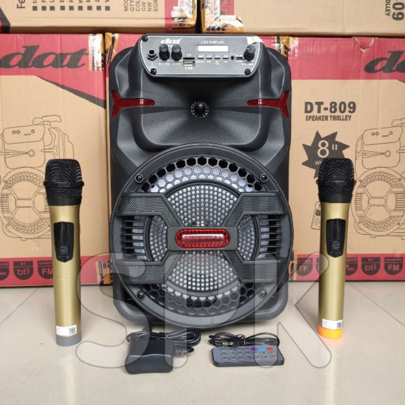 Speaker Portable DAT DT 809 8 inch 2 Mic Wireless