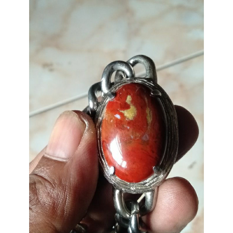 Gelang Batu Alam Akik Badar Asem Merah Semeru Lumajang