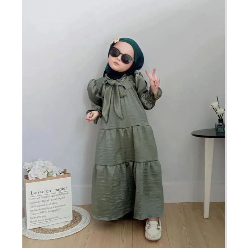 Dress anak Perempuan Polos Usia 3 4 5 6 Tahun Hafila Kids Bahan Shimmer Premium baju Muslim anak Pes