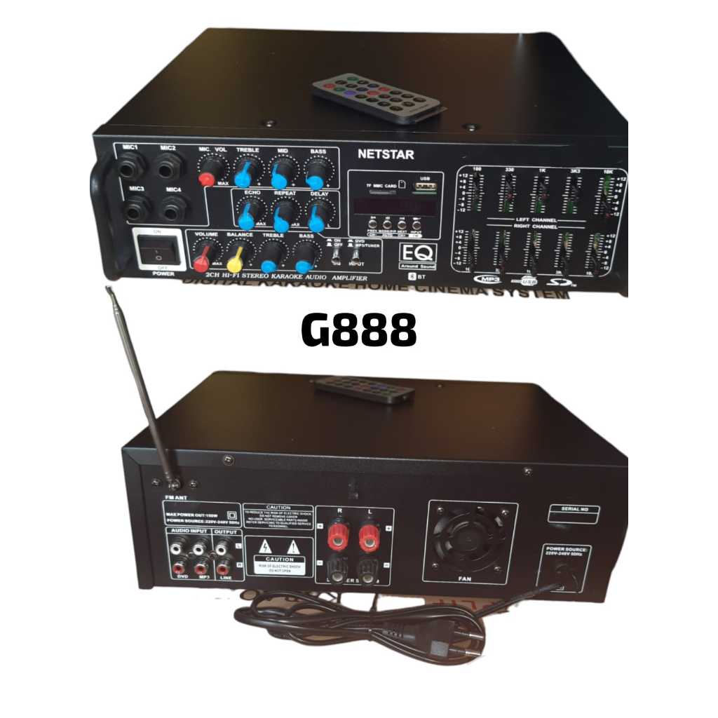 G888 AMPLIFER BONUS MIC KARAOKE AMPLI POWER BLUETOOTH  DIGITAL KTV HOME CINEMA SISTEM CAR MOBIL RUM