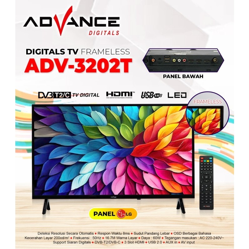 LED TV Digital Advance Frameless 32" ADV-3202T Panel LG