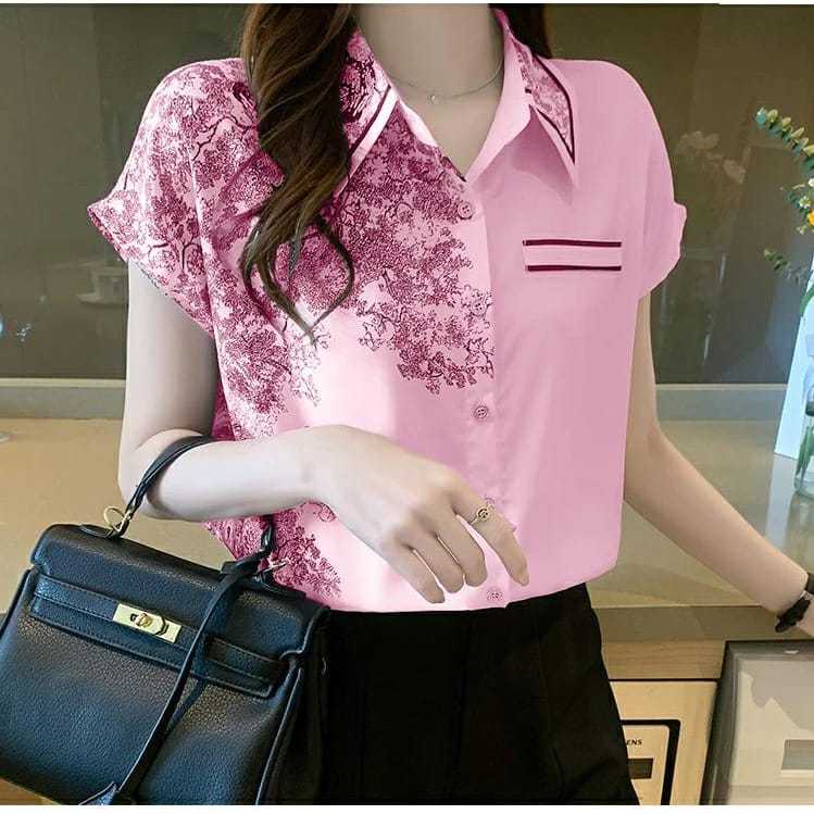 NEISKA | Kemeja kekinian wanita Korea Motif Bunga