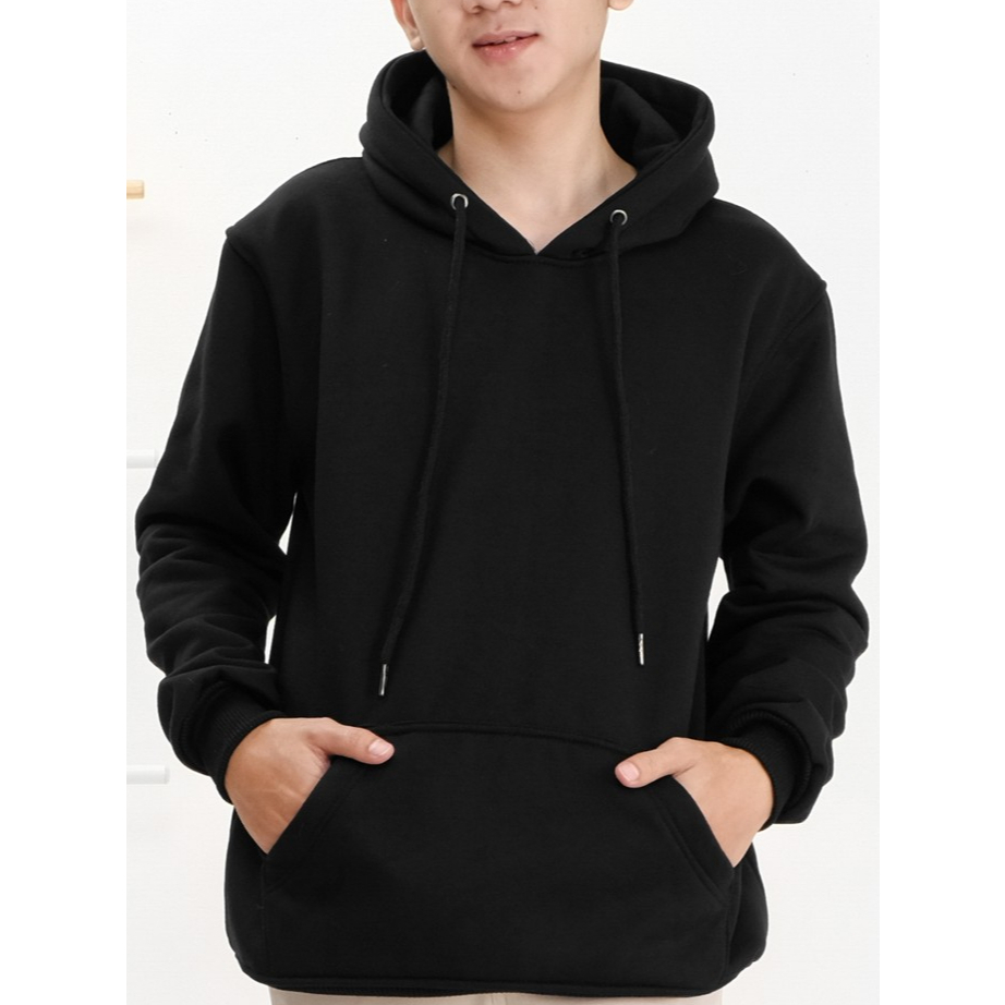 HUDME Sweater Hoodie Polos Tebal Hitam