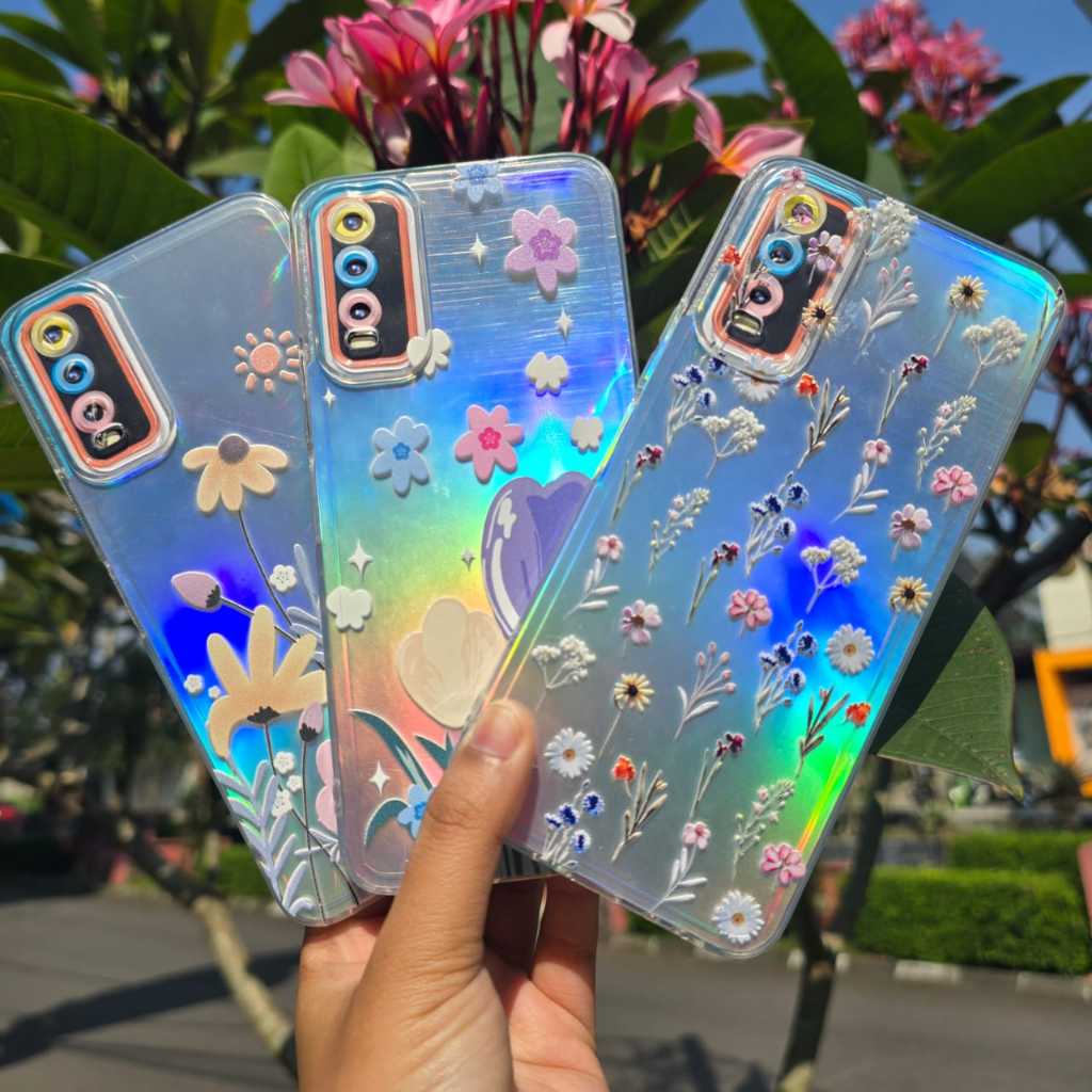 Case Hologram Fashion ( BUNGA 3 ) VIVO Y91 Y91C Y12 Y20 Y21 Casing Hologram Aurora Dorami Case