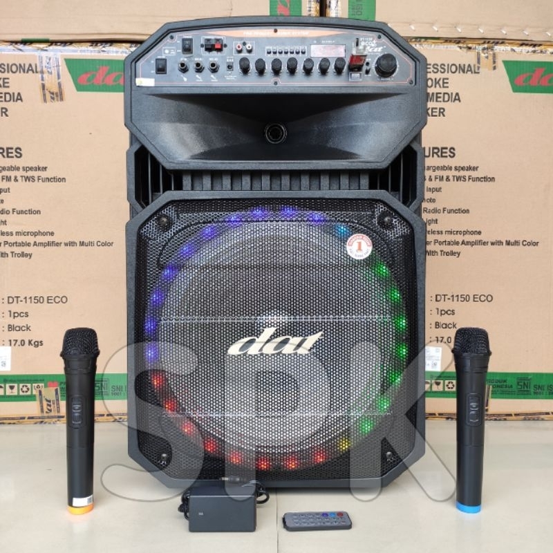 Speaker Portable DAT DT 1150 Party 15 inch 2 Mic Wireless