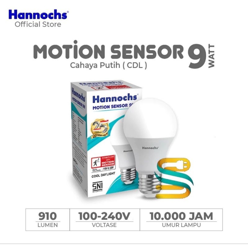 Hannoch Lampu Led Blub 9W / 9 Watt Motion Sensor Gerak