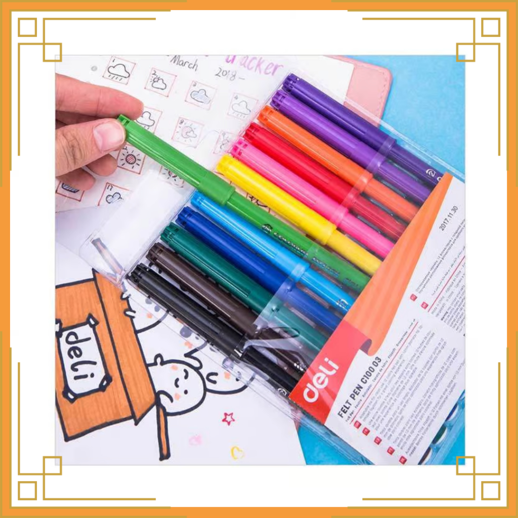 

DELI Felt pen/spidol warna isi 12, 18 dan 24