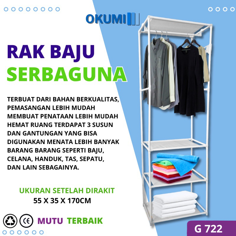 OKUMI Stand Hanger Kotak Serbaguna Gantungan Baju Berdiri Portable Rak Pakaian Susun Besi Persegi Ra
