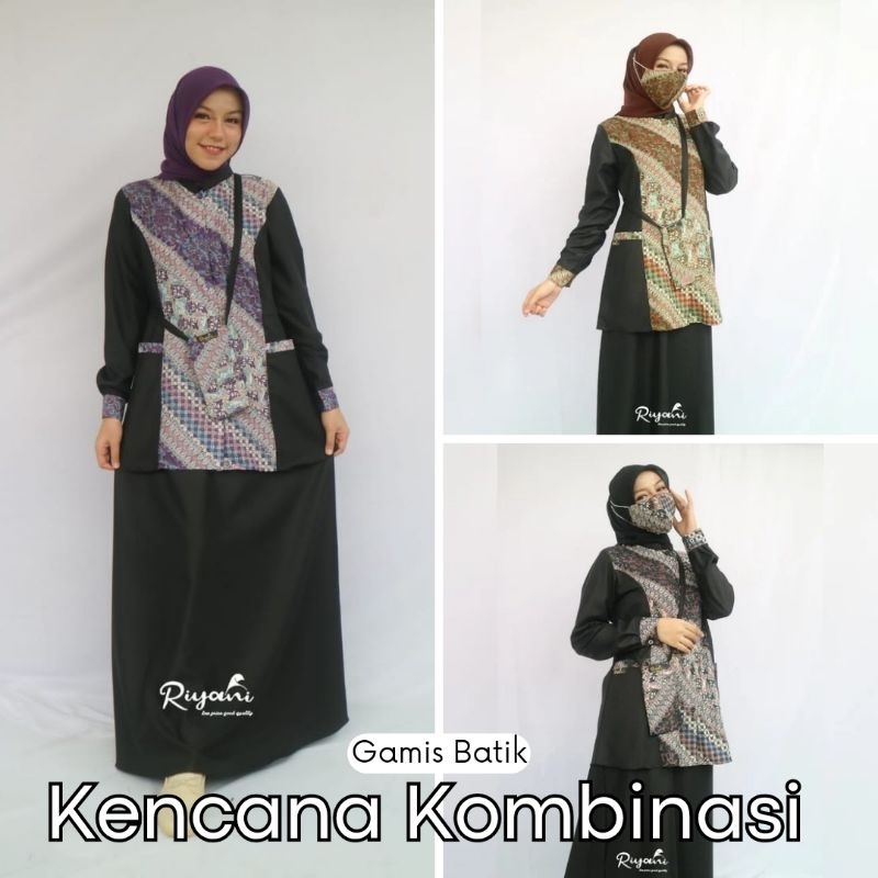 GAMIS BATIK KENCANA KOMBINASI by RIYANI GAMIS BATIK 2 WARNA BATIK POLOS