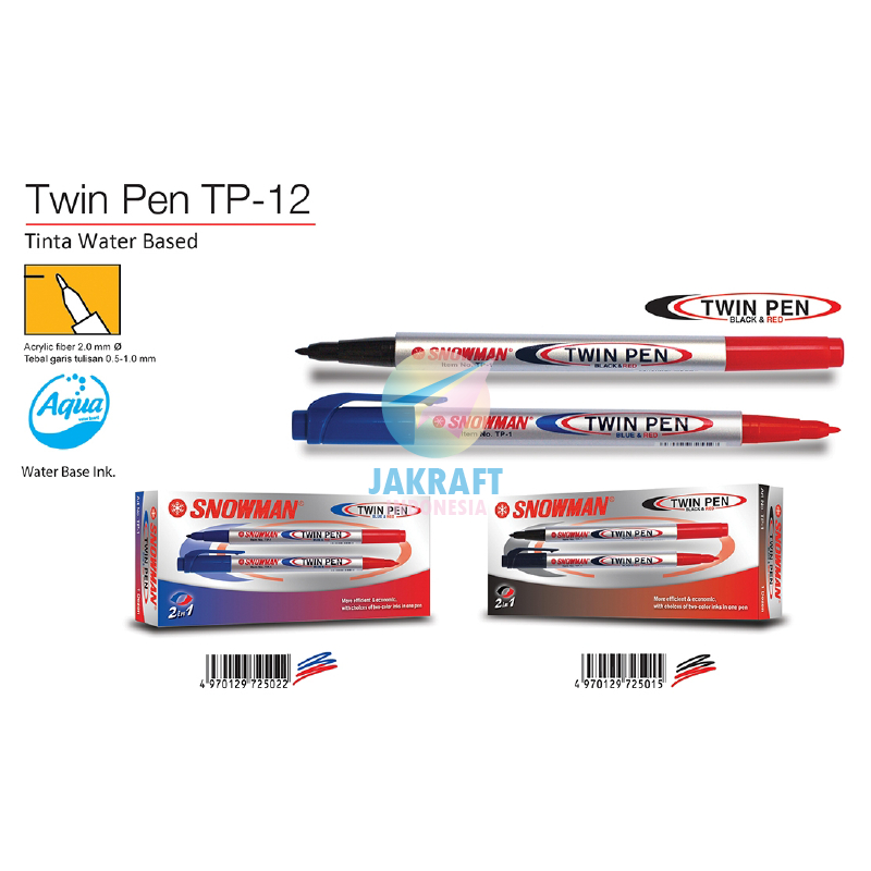 

(1 Pcs) Spidol Twin Pen 2 Warna in 1 Bisa Dihapus Cuci SNOWMAN TP-1 / TP-12 Twinpen Dual Tip Color Marker