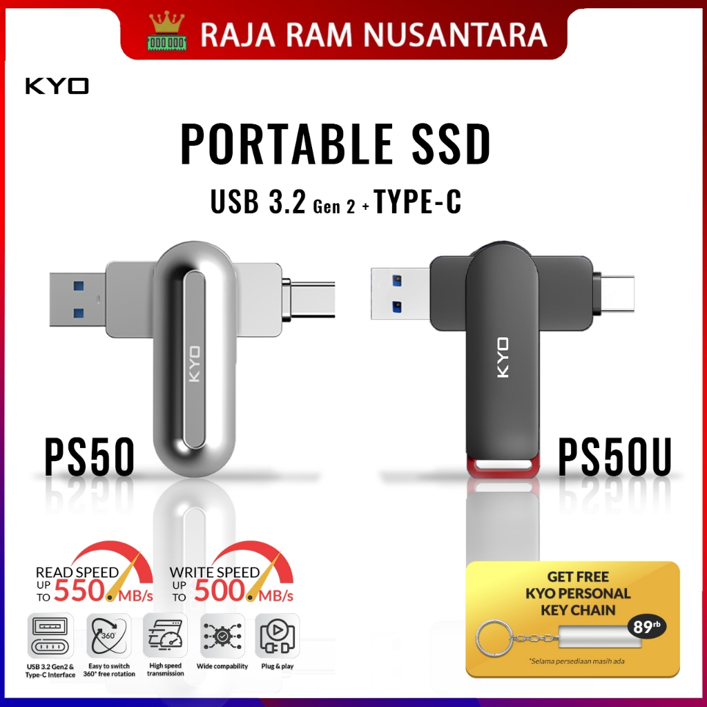 KYO PS50 128GB Portable SSD USB 3.2 TYPE C External SSD Eksternal SSD