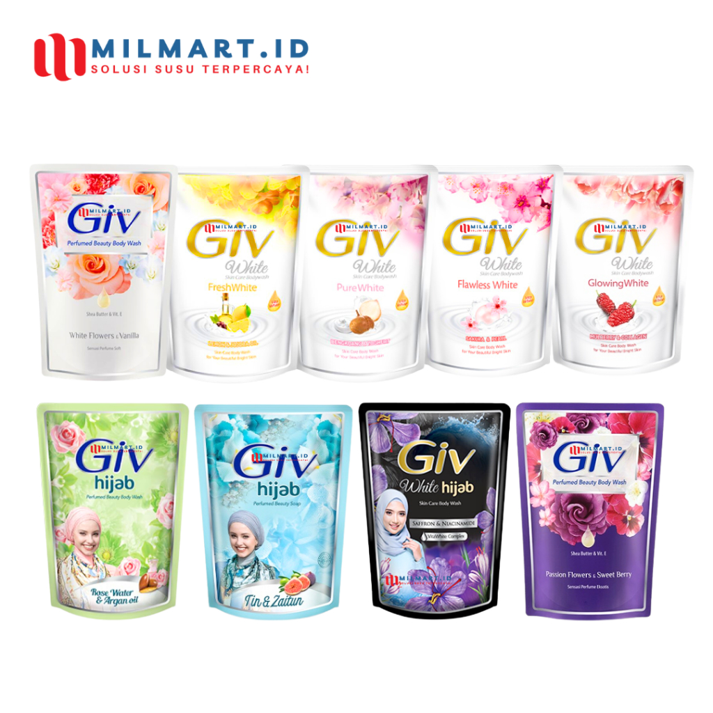 GIV WHITE SABUN MANDI CAIR 400 ML BODYWASH POUCH REFILL MULBERRY SAKURA LEMON JOJOBA