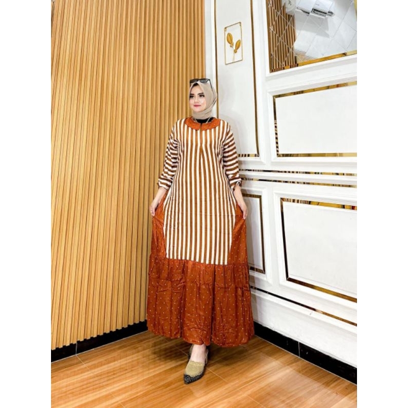 Gamis Motif Salur Bahan Rayon