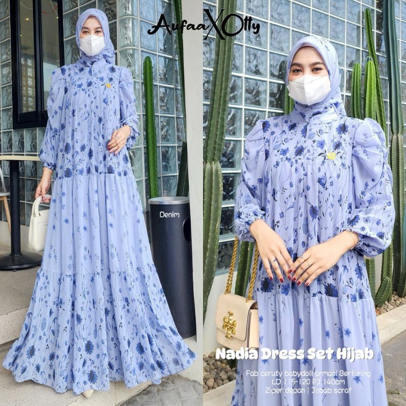 Gamis Wanita Nadia Set Hijab, Nadeera Maxy Dress Original by Aufaa
