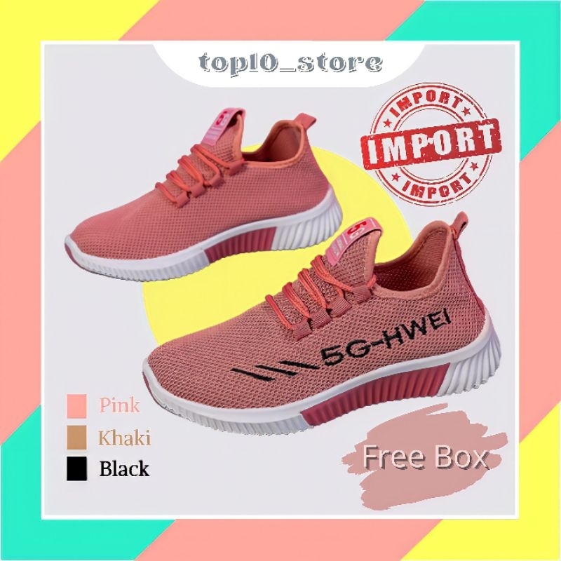 Sepatu Rajut 5G-HWEI Sneakers Wanita Kasual Terbaru Olahraga Fashion Korea ( Gratis Box )