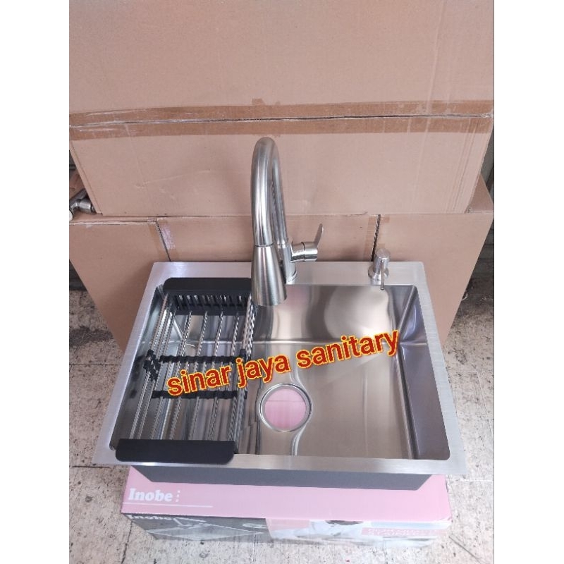 Paket komplit kitchen sink inobe 6045 stainless kran tarik panas dingin / Kitchen sink inobe komplit