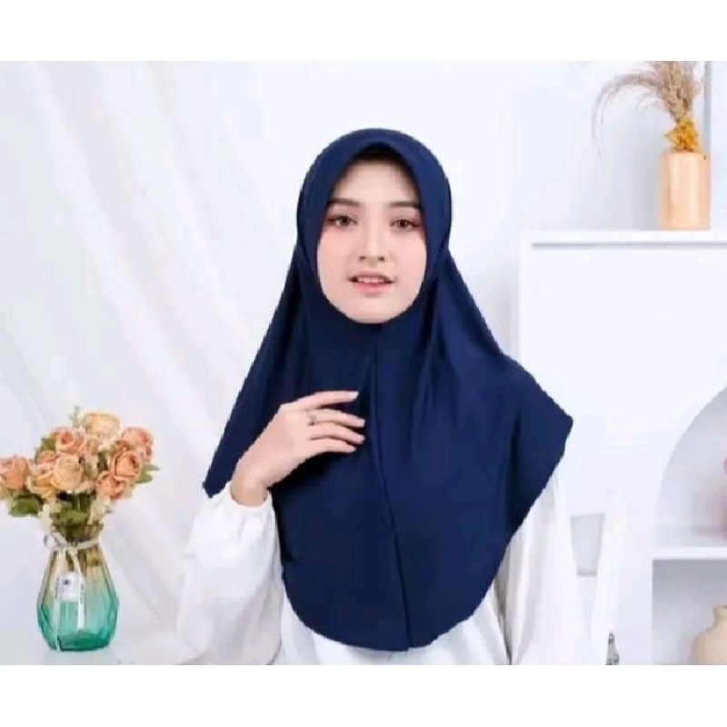 KERUDUNG HIJAB BERGO INSTAN JERSEY WARNA NAVI/BIRU DONGKER BERGO OVAL