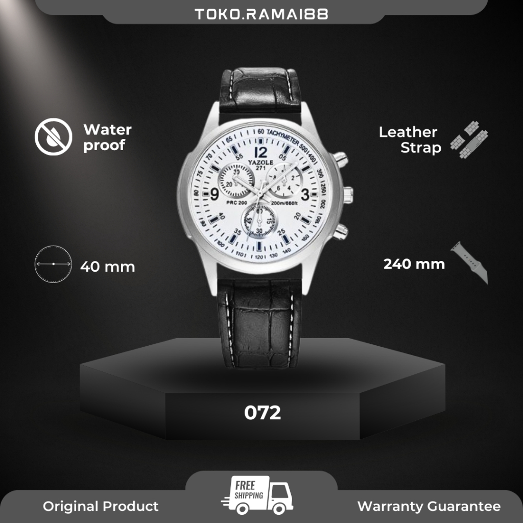 JAM TANGAN PRIA YAZOLE TALI KULIT LEATHER STRAP MEWAH ELEGAN ARLOJI  COWOK TAHAN AIR COD | 072 071