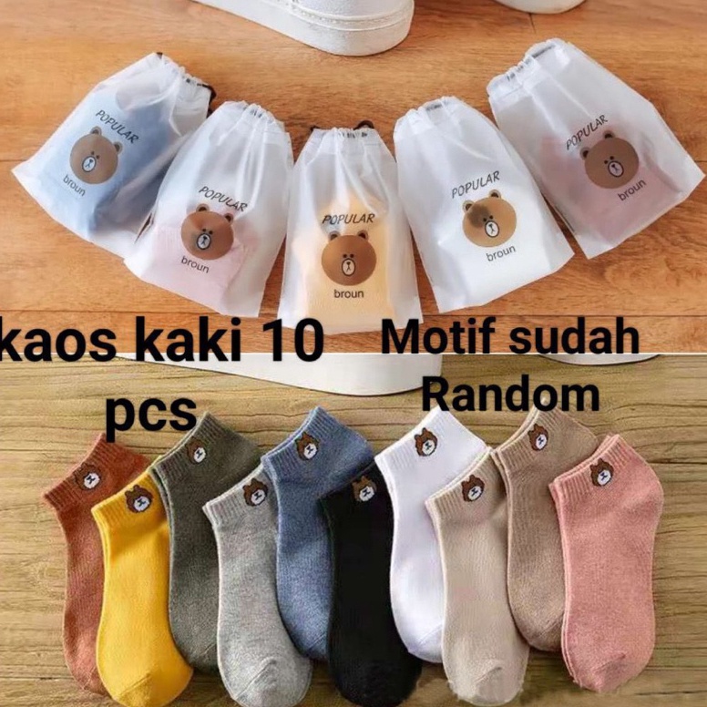 Promo besar Kaos Kaki Polos Motif Beruang Pouch Isi 1 Pasang MIX WARNA