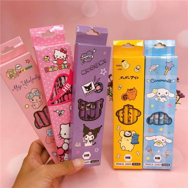 

Pensil tulis HB sanrio / Pensil tulis anak Hb cinnamoroll kuromi melody Set pensil 12pcs