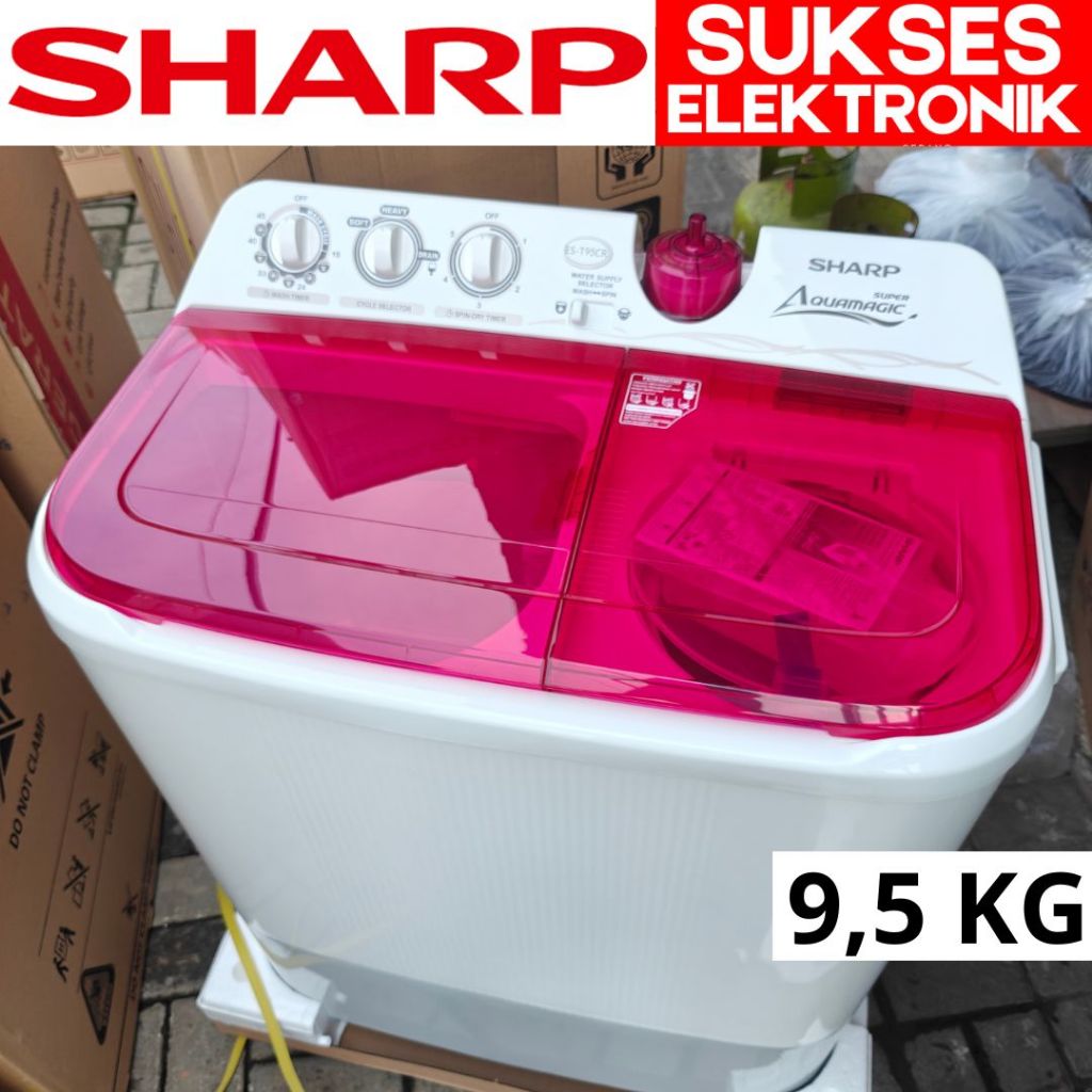 MESIN CUCI SHARP 2 TABUNG 9,5KG AQUA MAGIC ES-T95CR / WASH MACHINE 9KG 9 KILO 9 KG ES T95CR 95 CR 95