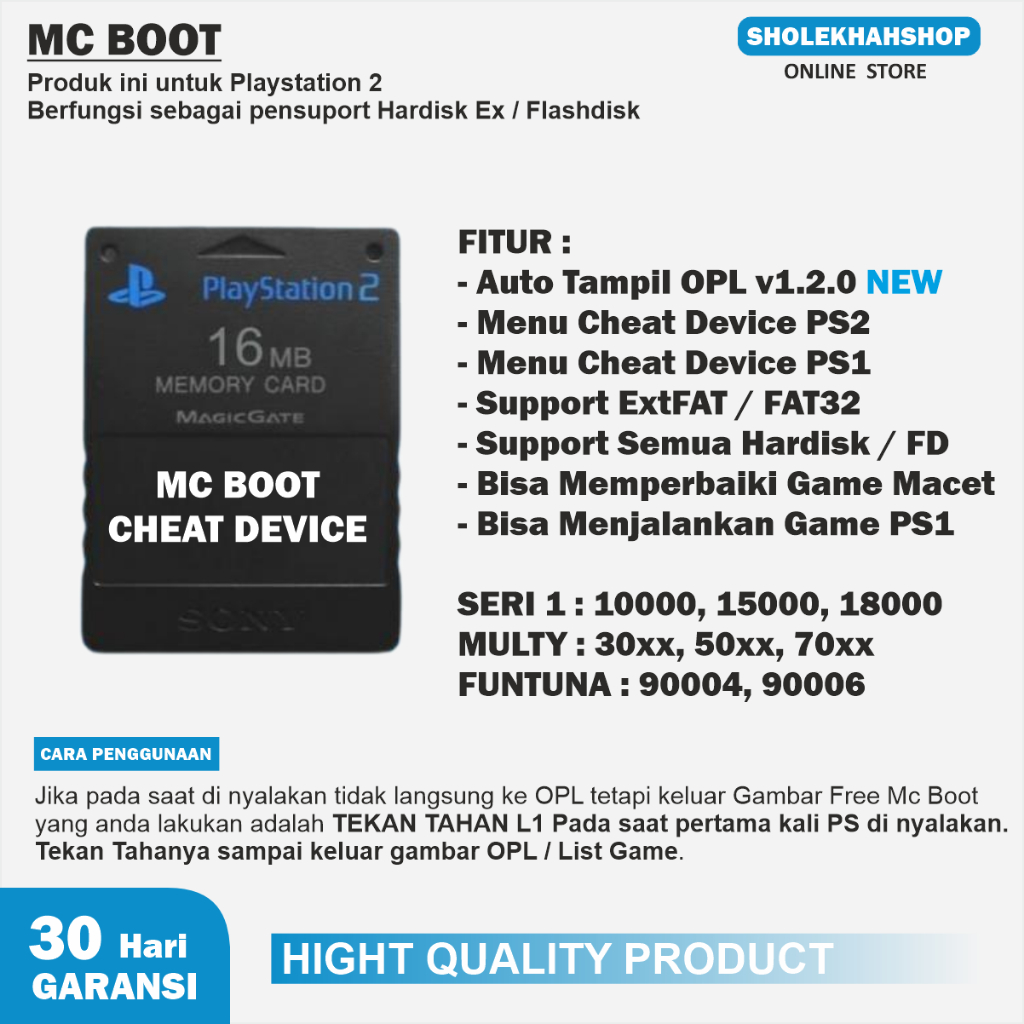 MC BOOT + Bonus Cheat Devices PS2 - Support All FAT Series Playstation 2 multi, funtuna, seri 9, ser