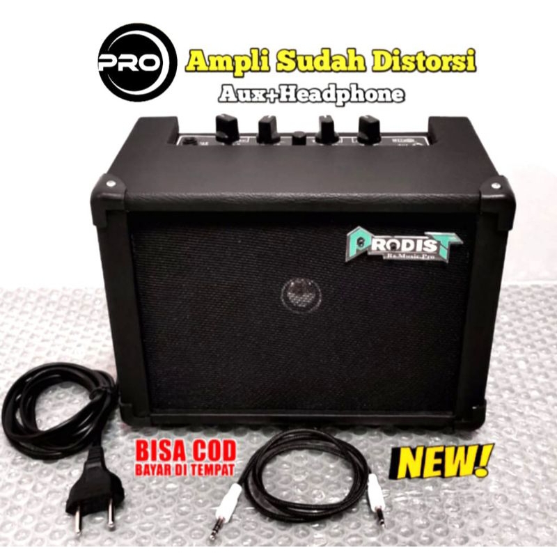 Ampli  Gitar Listrik PRODIST-Ampli Gitar Mini  4 inch Sudah Distorsi +Aux +Headphone