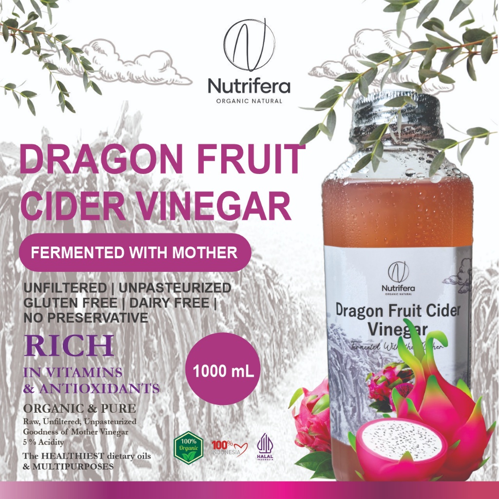 

NUTRIFERA Cuka Buah Naga 1 Liter Endapan Mother Fermentasi Probiotik / Dragon Fruit Cider Vinegar