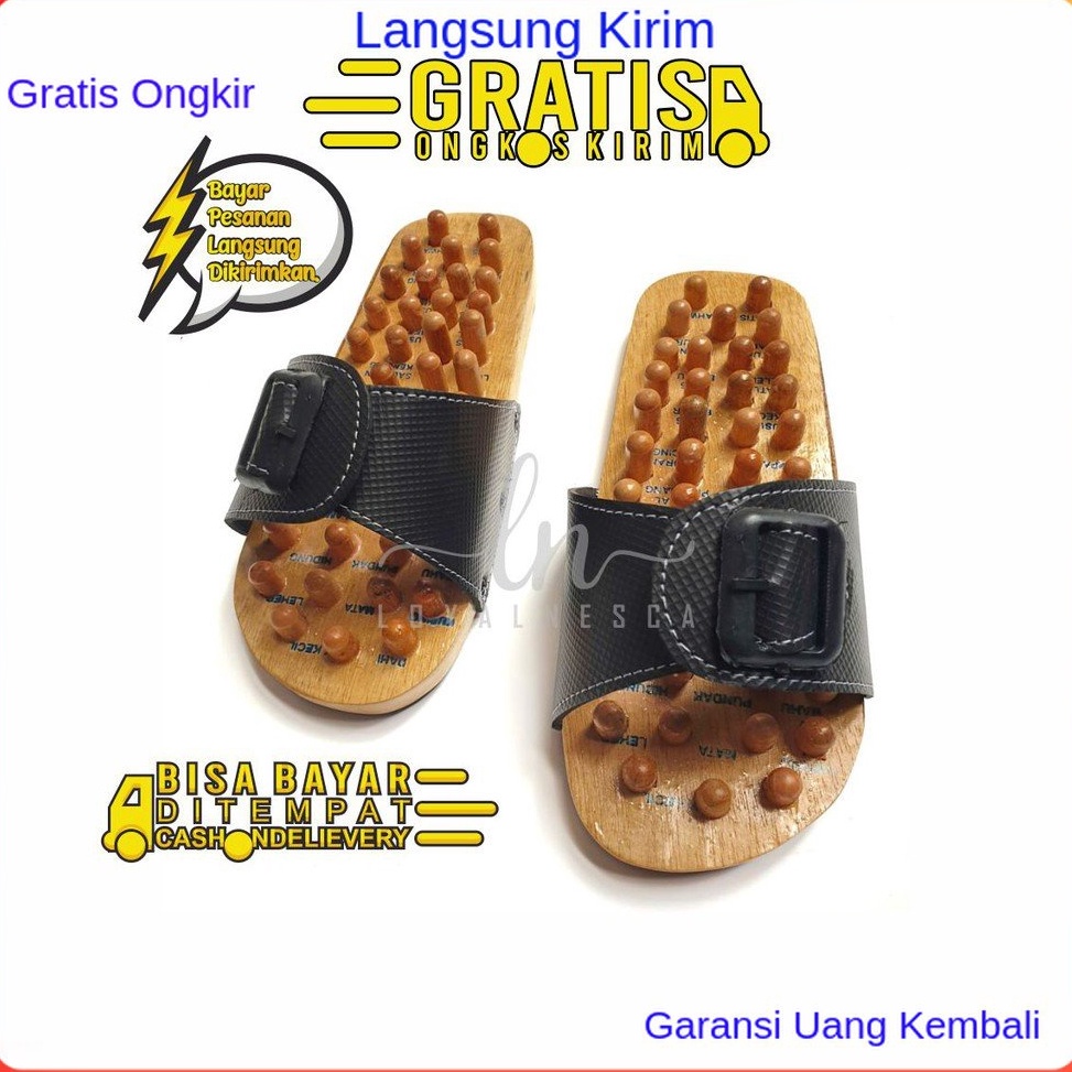 KODE U16P Sandal Kesehatan Sandal Rematik Kayu Sandal Refleksi Pijat Kaki Sandal Terapi Alat Kesehat