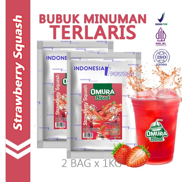 

[Bundle 2Bag x 1Kg] Rasa Strawberry Squash (Non Susu) Bubuk Minuman Premium Merk Omura Blend (Mix Gula)