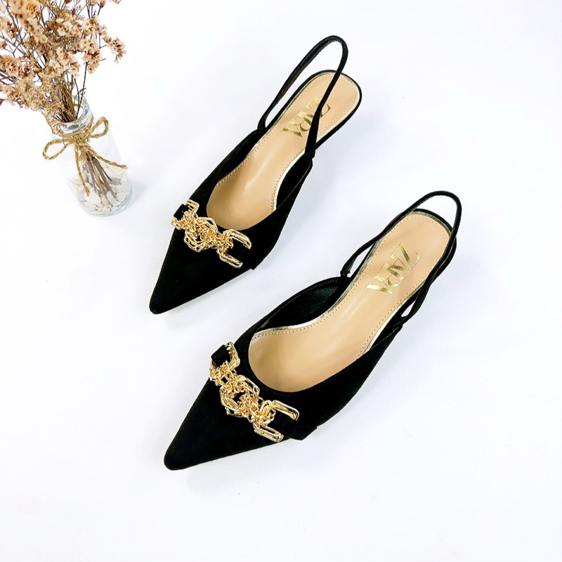 Sepatu Zara Wanita Suede Heels 8123-1