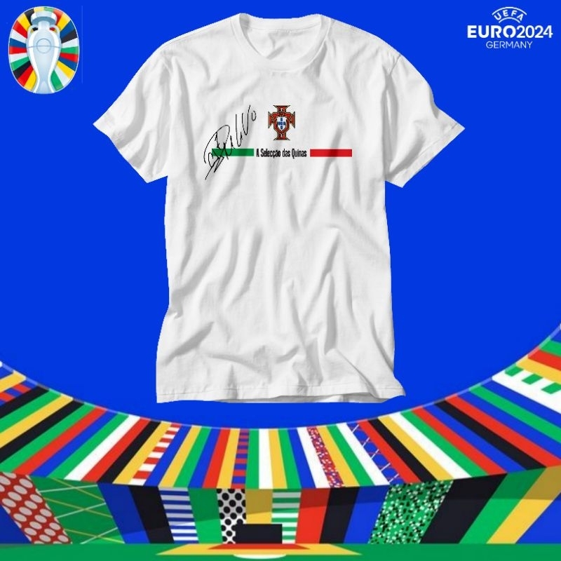 kaos distro Timnas Portugal EURO 2024 plus tanda tangan Cristiano Ronaldo