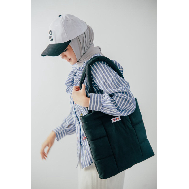Tote Bag Lucu Hitam Black Korean Style Puffy Sporty Oenni