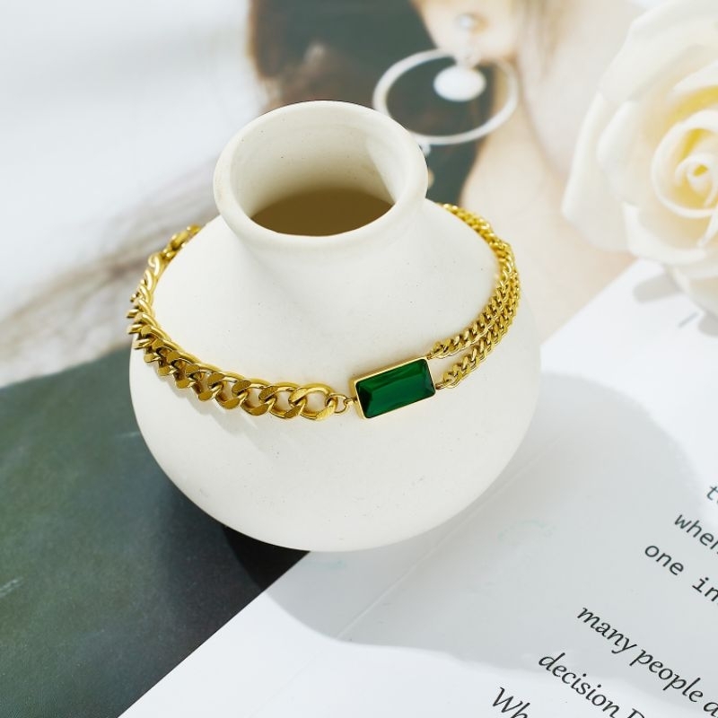 Clafel & Co - POSSY Gelang Tangan Wanita Titanium Asli Lapis Emas 18K ZIRCON Rantai Jewelry Bracelet