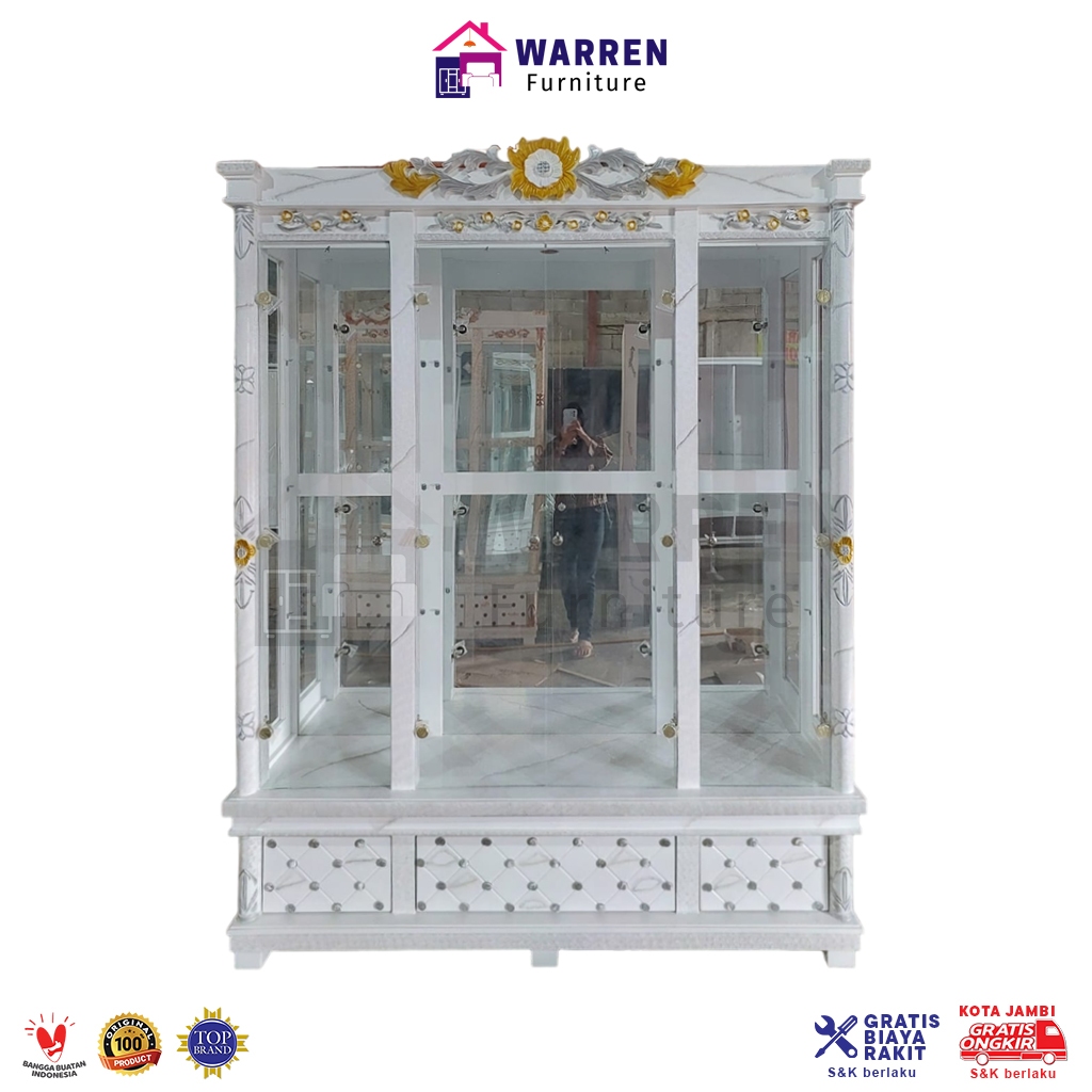 Lemari Kristal 4 Pintu Kaca panjang Rucy -  Lemari Hias 4 Pintu Kaca Panjang Rucy - Bufet 4 Pintu