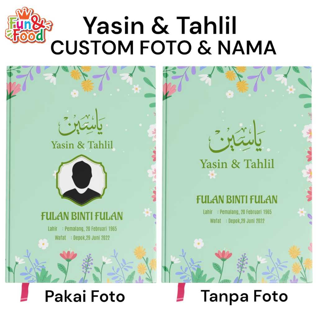 SURAT YASIN DAN TAHLIL TERJEMAHAN HARD COVER CUSTOM FOTO DAN NAMA UNTUK MENGENANG 40 HARI 100 HARI 1