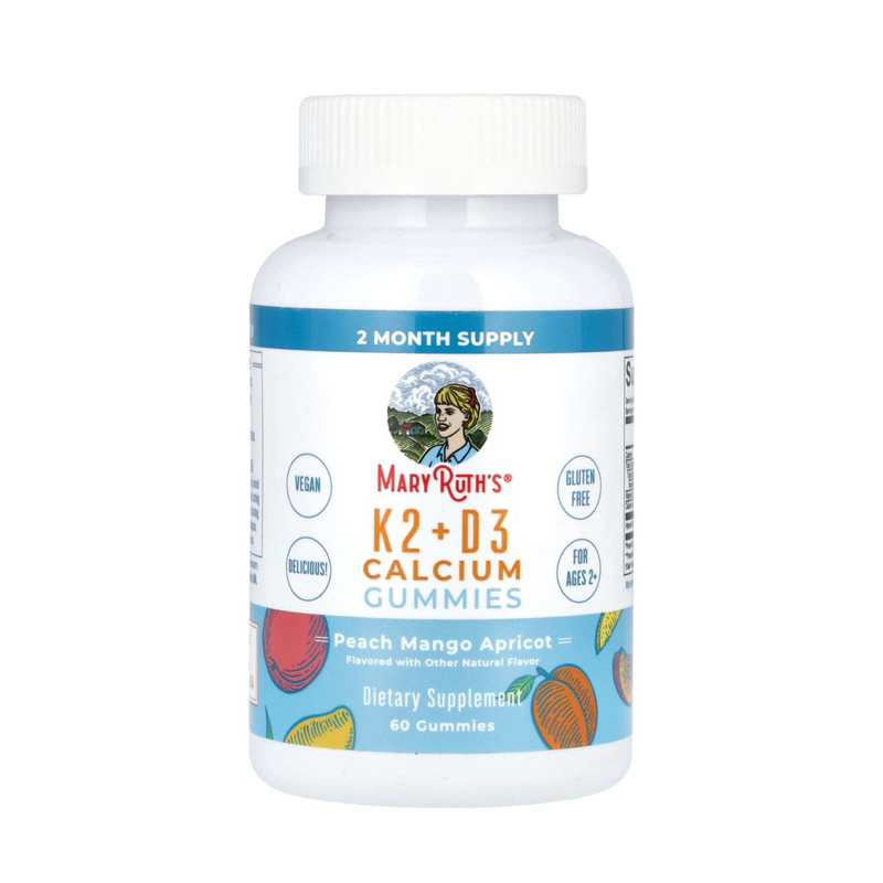 Maryruth Organics K2 + D3 Calcium Gummies Peach Mango and Apricot 60 Gummies