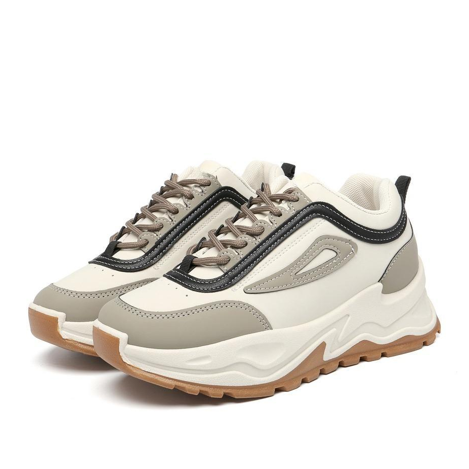 Sepatu Wanita Sneakers Kpop Putih Abu -  Sintetis, Sol PVC, Desain Korea Sepatu Wanita Sekolah Jalan