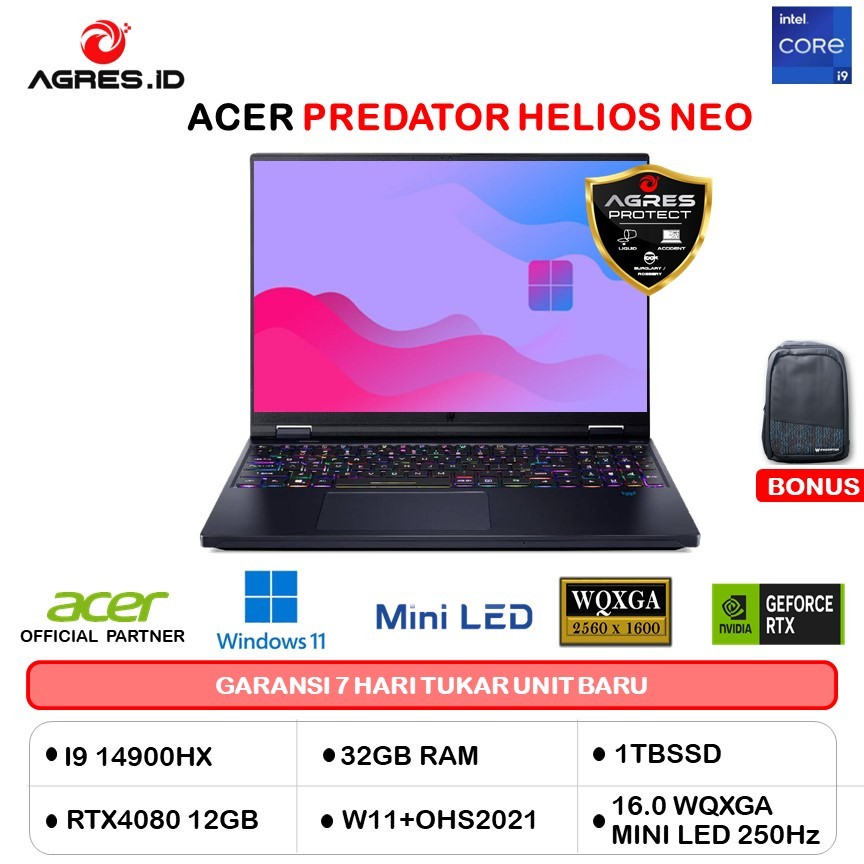 ACER PREDATOR HELIOS 16 I9 14900HX RTX4080 12GB/ 32GB 1TB W11PRO+OHS 16.0WQXGA MINILED 250HZ 100DCIP