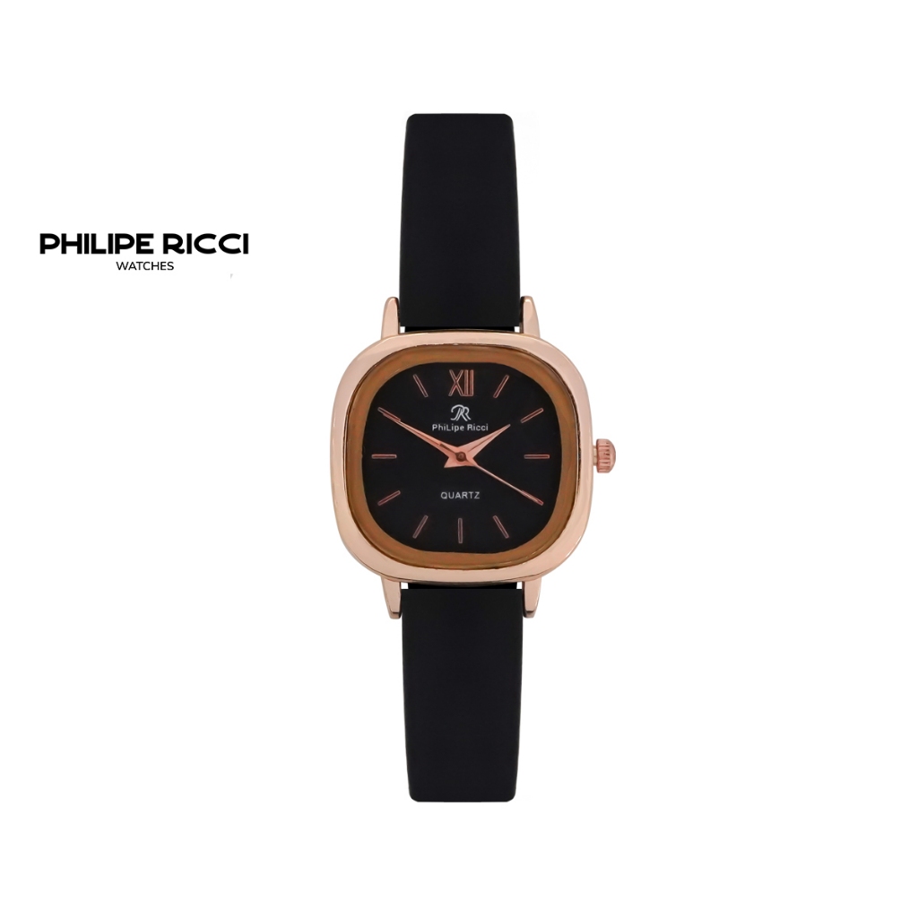 PhiLipe Ricci Jam Tangan Wanita Kulit Korea Kotak Kecil Simple Hitam 7474 Women Watches Original