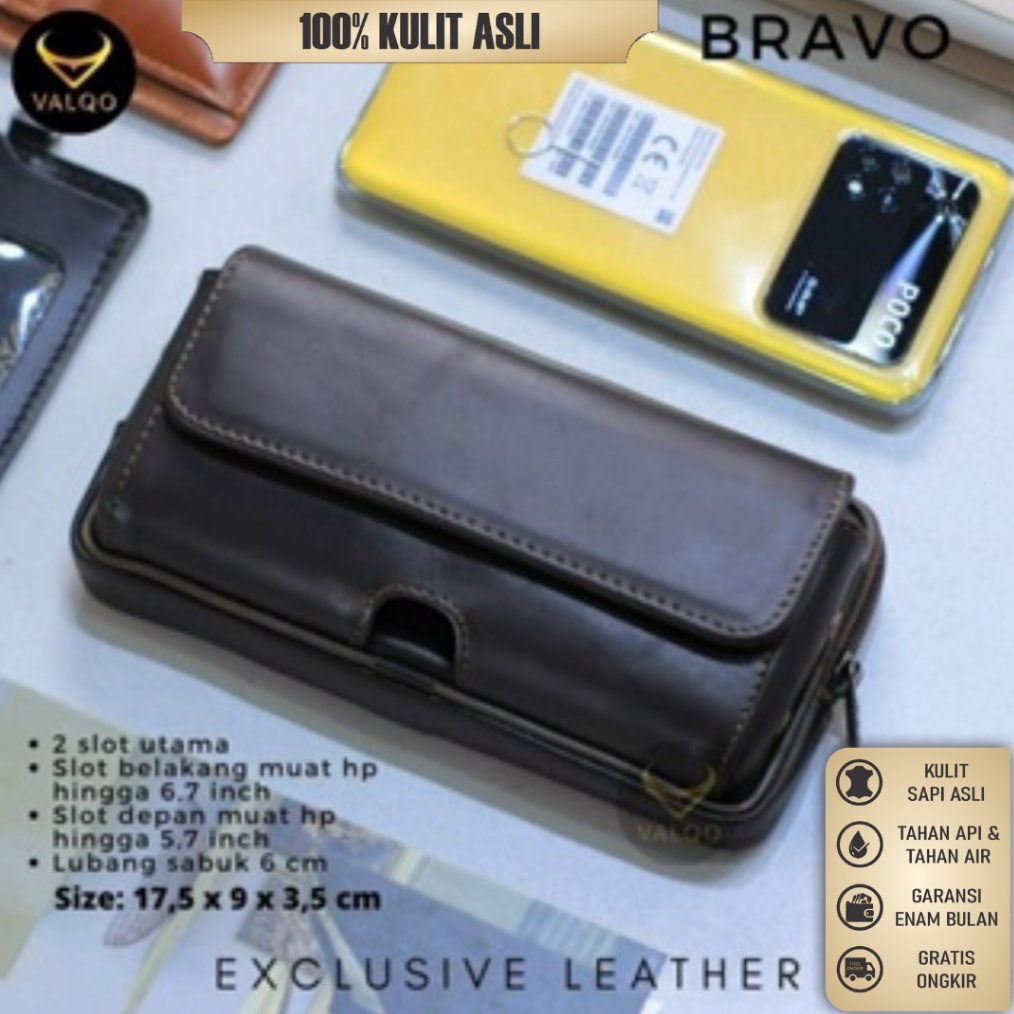 KODE H78L Tas Dompet Sarung HP Uang Pinggang Pria Eiger Bravo Kulit Sapi Asli 2 Slot Muat 2 HP Premi